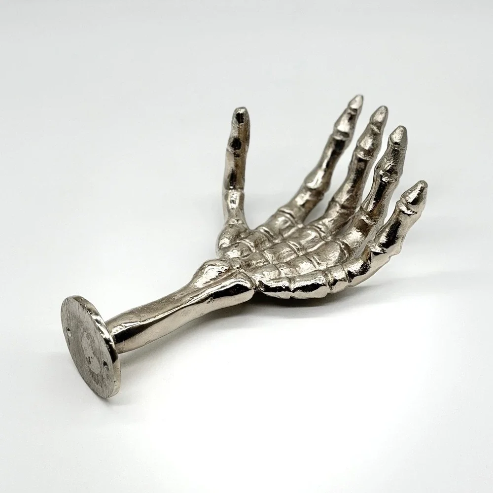 ONE HUNDRED 80 DEGREES Skeleton Hand Wall Hook Silver Gothic Spooky Halloween